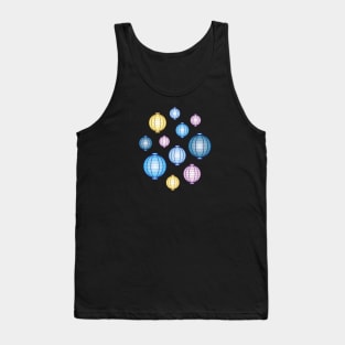 Lanterns | Mid Autumn Festival | Blue Yellow Pink | Black Tank Top